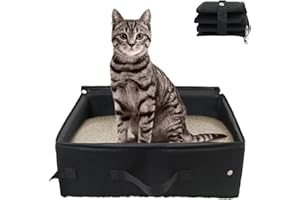 APHYXEN Portable Cat Litter Box for Travel, Foldable Cat Litter Box with Lid Fits for Mini & Medium Cats, Leak-Proof Waterproof, Easy to Carry, Good for Hotels,Car, Outdoor (Black)