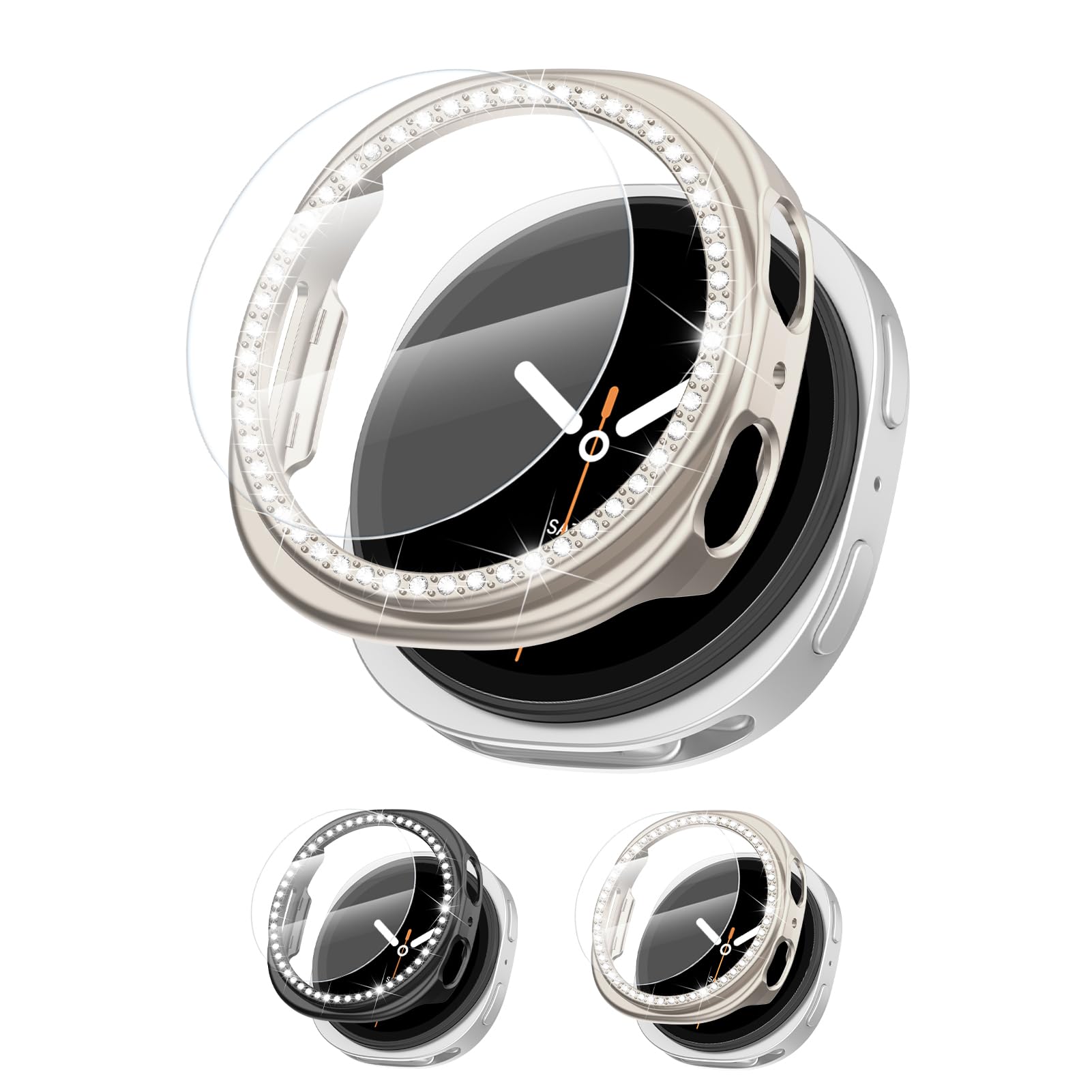 Photo 1 of [2+2Pack Bling Diamond Case for Samsung Galaxy Watch 8 Screen Protector 44mm Women, Glitter Rhinestone Protective Hard PC Bumper Covers for Galaxy Watch 8 Case 44mm Cover Accessories