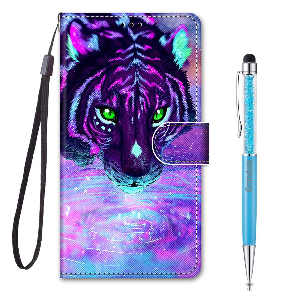 Grandoin Compatible with Xiaomi Redmi 10 Case, PU Leather Flip Cover Wallet Case with Magnetic Closure Stand Card Holder ID Slot Folio Soft TPU Bumper Protective Skin (Purple Tiger) — image 1