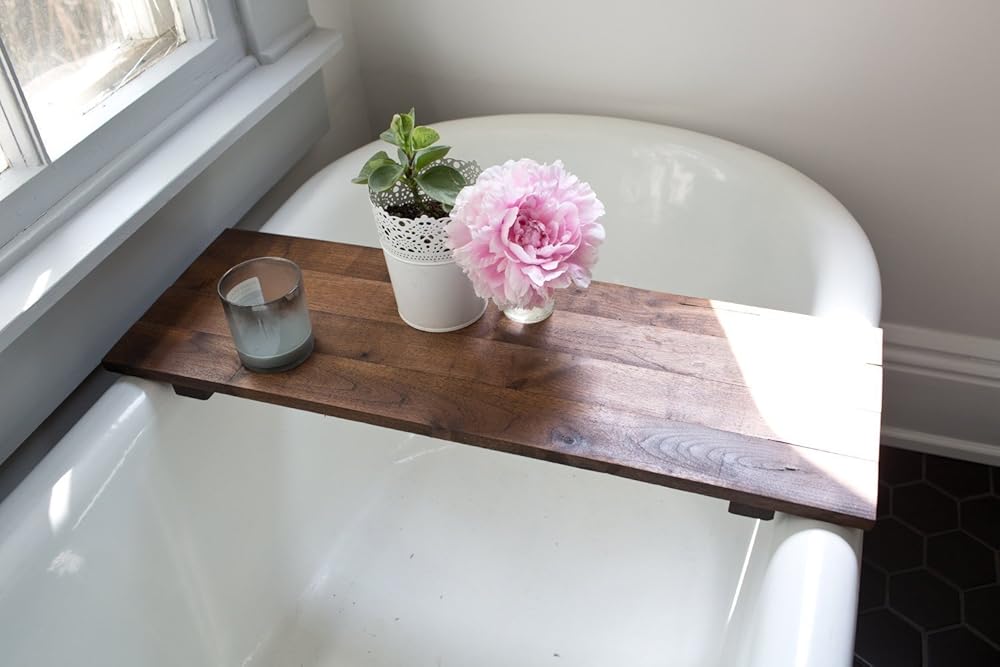 Rustic Tub Caddy Wooden Bathtub Tray Walnut Wood Bath