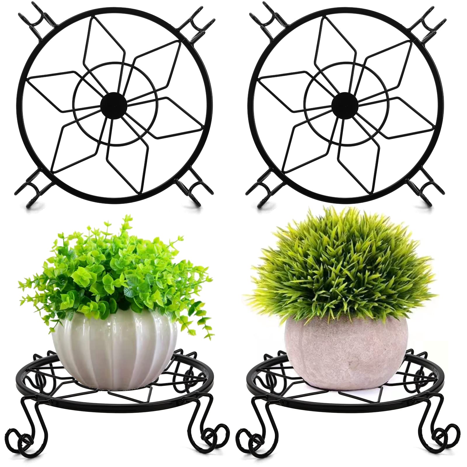 Lyellfe 4 Pack Outdoor Plant Stand, Heavy Duty Metal Plant Stand, 9 Inch Rustproof Indoor and Outdoor Potted Holder for Patio, Round Supports Rack for Home, Balcony, Garden
