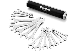 DURATECH Super-thin Open End Wrench Set, SAE(5/16" to 1-1/16") & Metric(5.5mm to 27mm), 16-Piece, Slim Spanner Wrench Set with Rolling Pouch