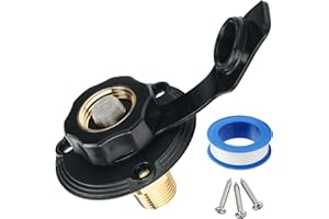 PONGLE Rv Water Connection Inlet, Water Fill Inlet Flange Brass with Check Valve for RV, Campers vehicles equipped with water Systems Black 1 Pcs