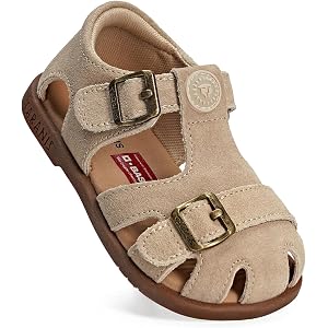 TARANIS Toddler Boys Girls Closed Toe Sandals, Soft Leather Kids Summer Shoes with Easy Buckle Straps, Comfortable Walking Sa