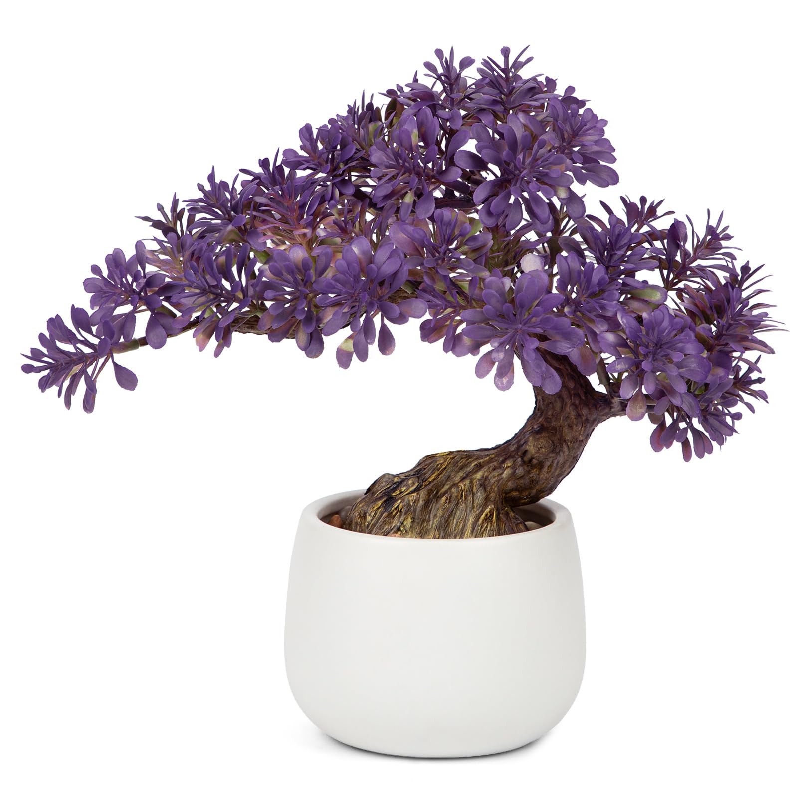 Oairse Artificial Bonsai Tree Fake Plants in Ceramic Pots Artificial Japanese Bonsai Decorative Faux Plants House Plant for Home Table Office Desk Bathroom Shelf Bedroom Farmhouse Decoration - Purple