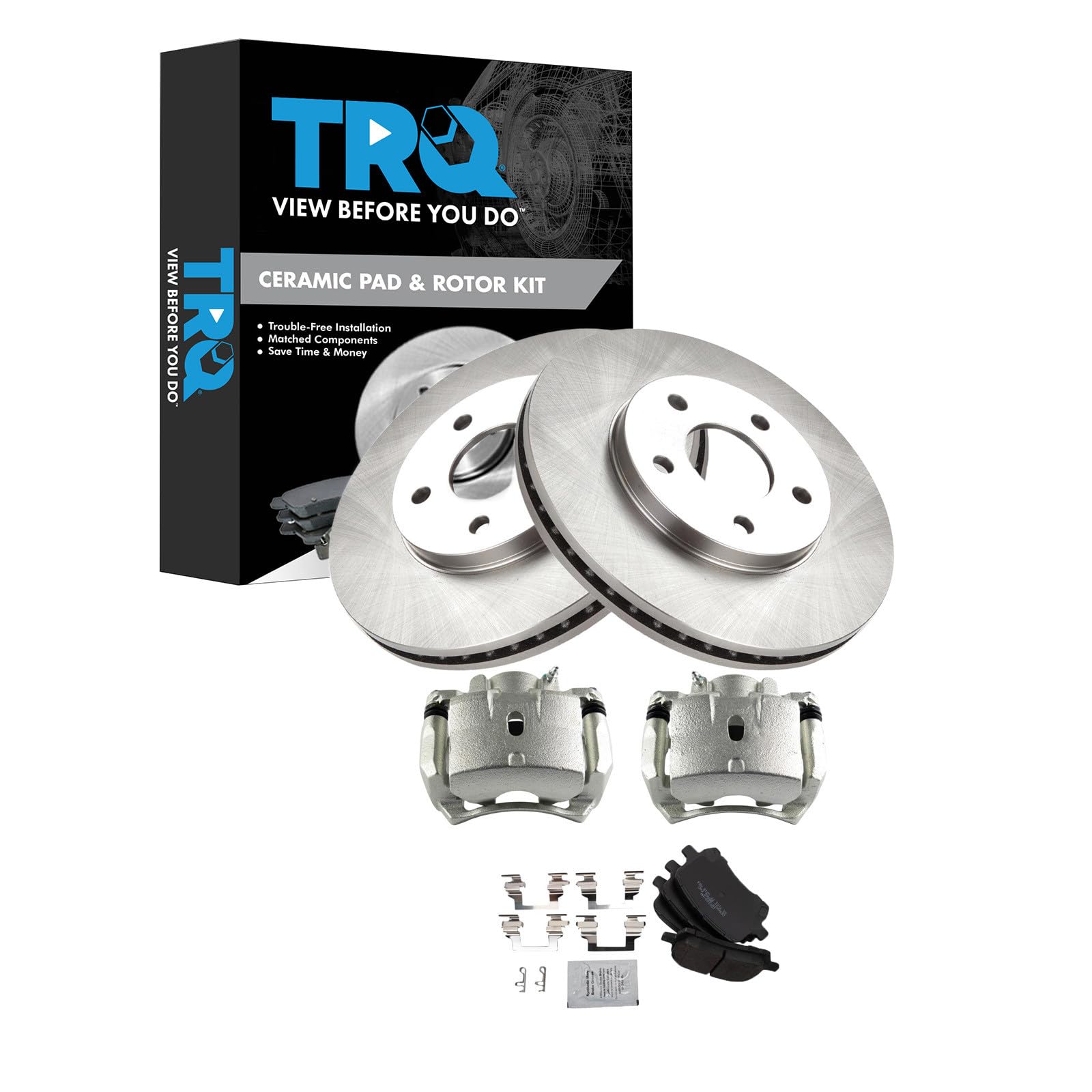TRQ Front Brake Pad and Rotor Set Ceramic Vented Rotors Calipers Compatible with 2006-2011 Chevrolet HHR Image