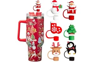 HLUWA 6PCS Christmas Straw Cover Cap for Stanley Cup, Silicone Straw Topper for Stanley 30&40 Oz Tumbler with Handle, 10mm Drinking Straw Tip Covers for Christmas Gifts. (Color 2)