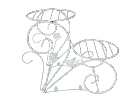 GIG Handicrafts Two Tiered Decorative Display Potted Plants Shelf without Metal Pots for Balcony (White , 52 x 28 x 44 cm)