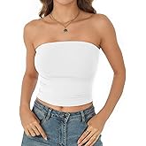 AURUZA Tube Tops for Women, Strapless Double Lined Tank Tops, Sleeveless Going Out Backless Bandeau Summer Sexy Crop Tank Top (Cream, S)