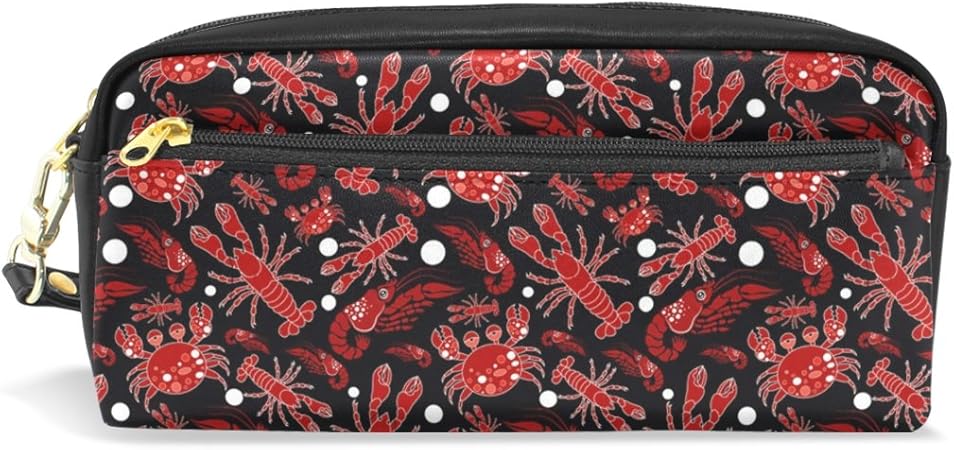 Amazon ペンケース ペンポーチ 高校生 おしゃれ かわいい 大容量 Pu 革 エビ カニ 柄 筆箱 化粧ポーチ 収納 小物入れ 中学生 小学生 女子 シンプル オフィス用 ペンケース 文房具 オフィス用品