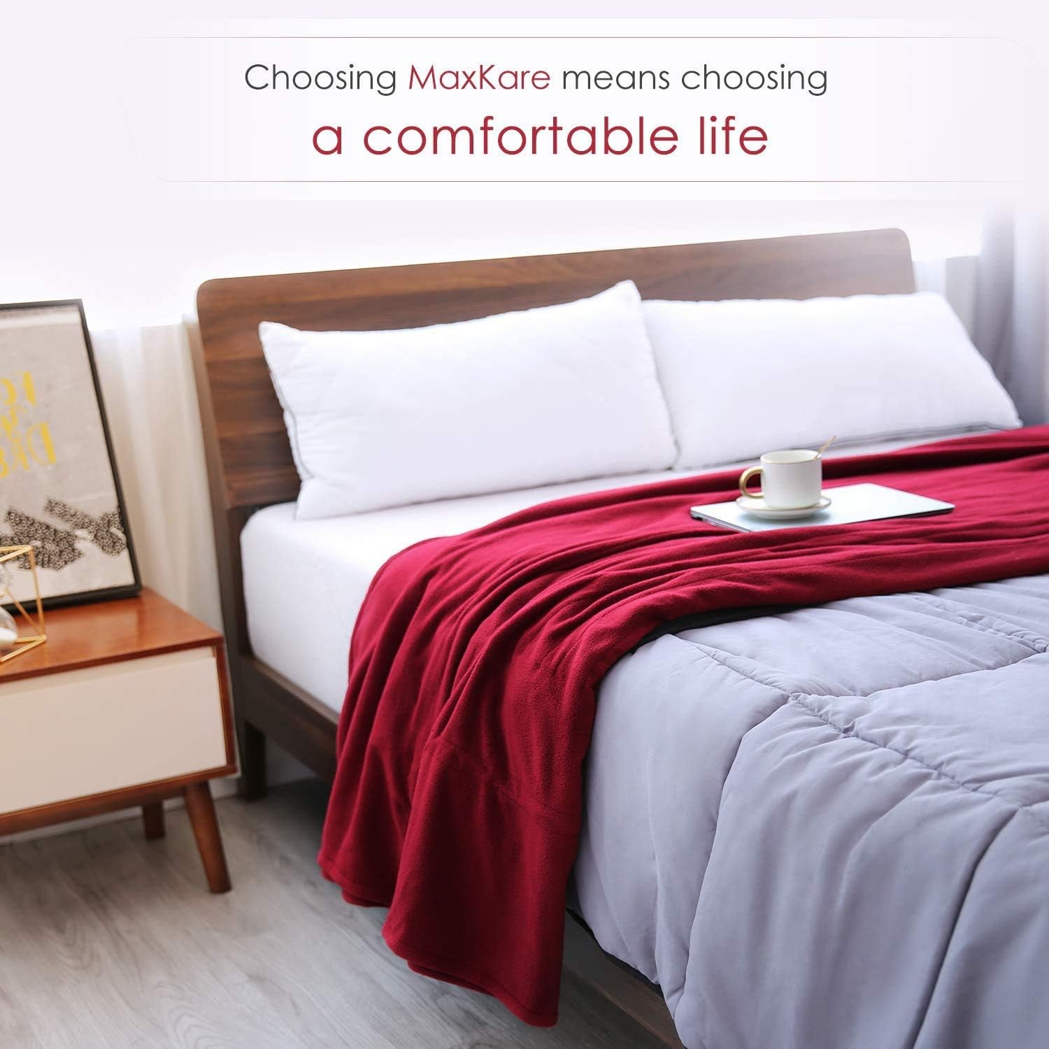 Electric Heated Blanket Twin Size 62'' x 84'' Super Cozy Soft Fleece Fast Heating & ETL Certification with 10 Hours Auto-Off & 4 Heating Levels - Red Wine: Kitchen & Dining