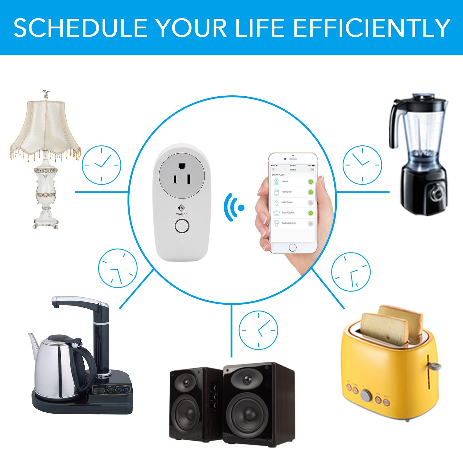 Smart Wireless WiFi Plug Socket - EVAIKON Plug Remotely Control Electrical Digital Power Timer Switch ON/OFF,Compatible with Alexa and Google home,No Hub Required,controled by Android/iOS Devices