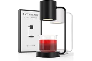Cozyberry® Querencia™ Candle Warmer Lamp, 1-, 2-, 4-Hour Timer, 2 x Bulbs Included, Compatible with All Candles, Candle Lamp, 110-120V, Dimmable Candle Melter, Small & Large Size Jar Candles (Black)