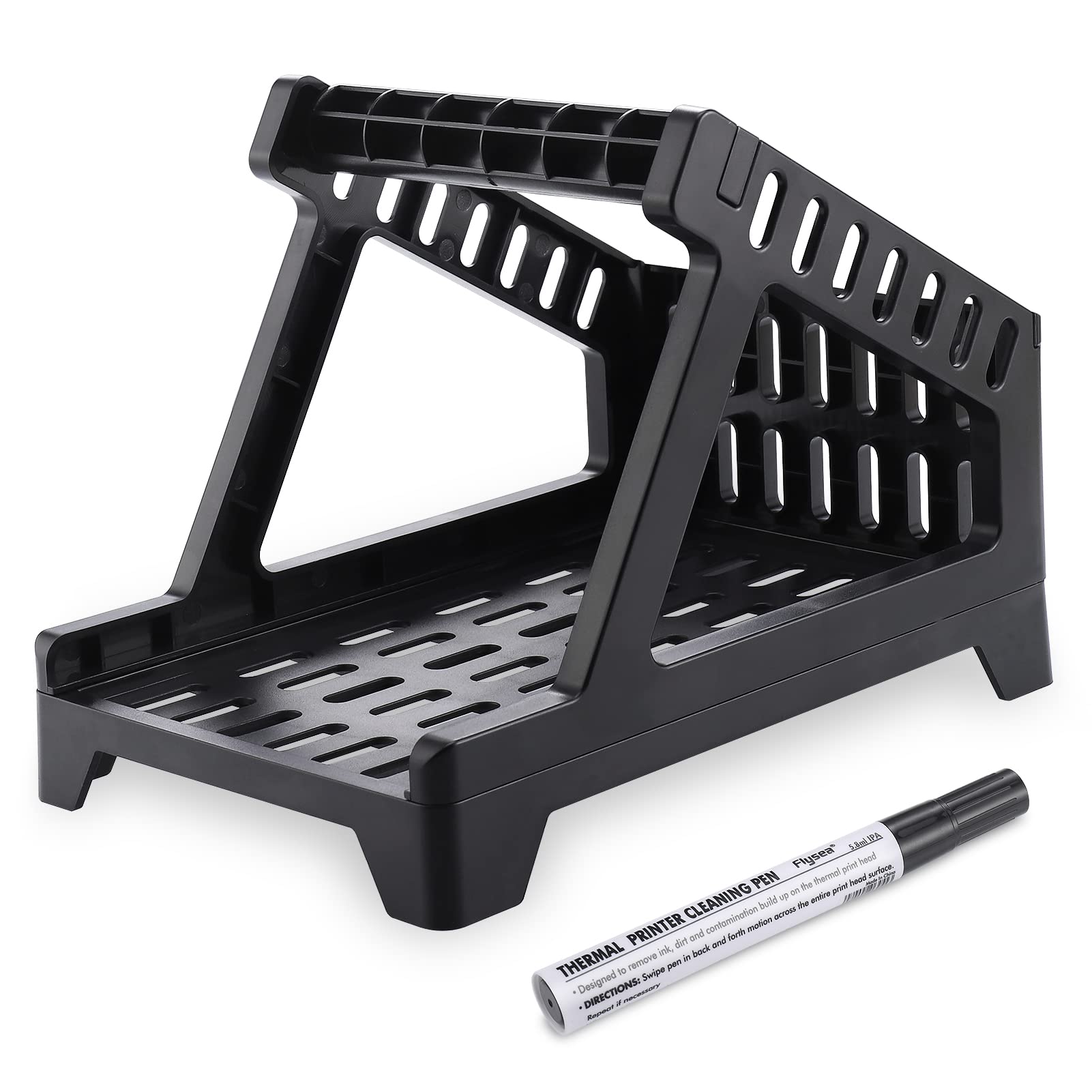 Label Holder for Thermal Label-roll and Fanfold Labels, Label Dispenser Compatible with Munbyn Labels & 6x4 Labels, Thermal Label Printer Accessory with Cleaning Pen for Sticker Maker Machine (Black)