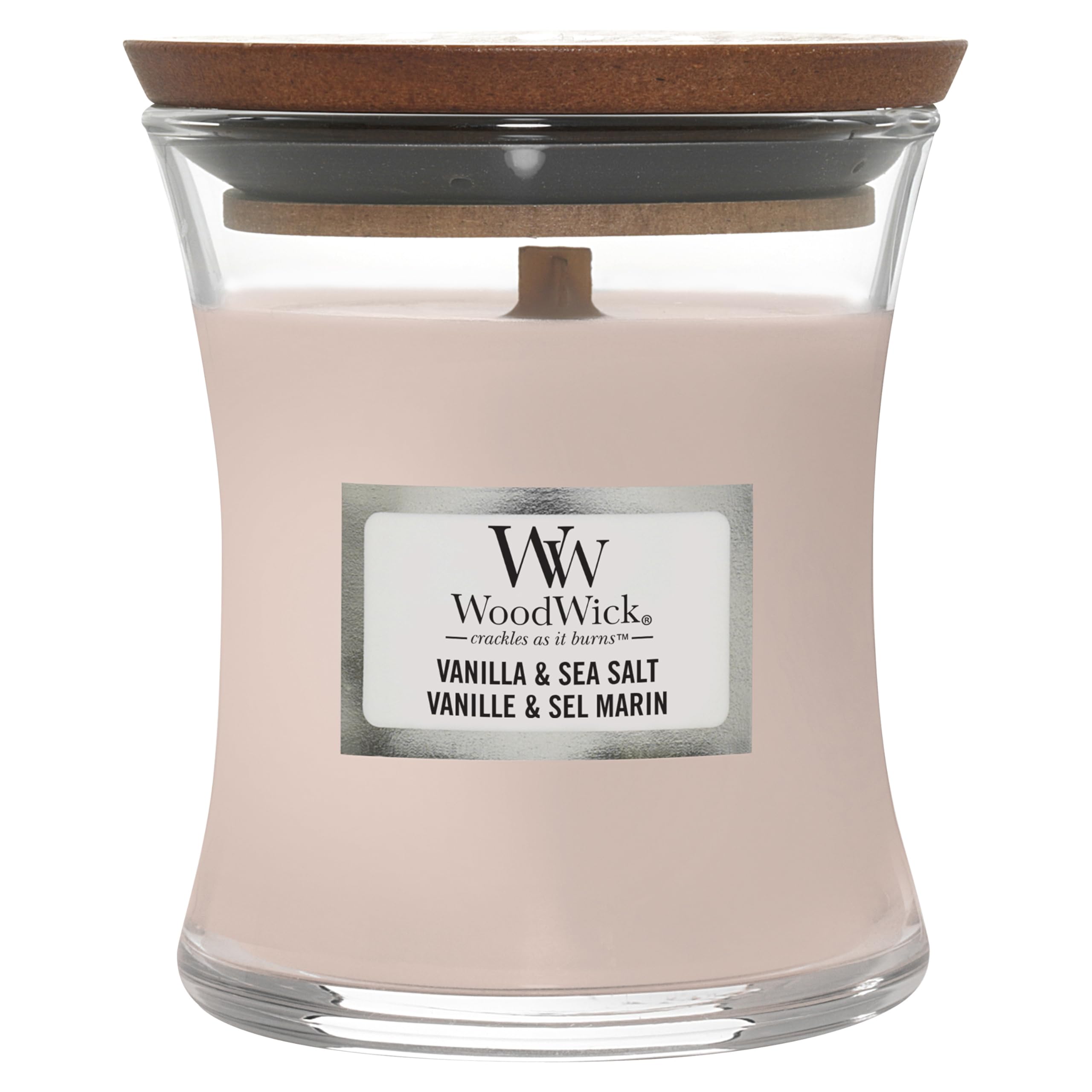 WoodWick Scented Candle with Crackling Wick | Vanilla & Sea Salt Mini Hourglass Candle | Up to 20 Hours Burn Time | Perfect Gifts for Women