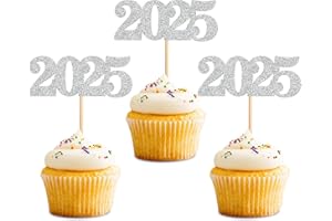 GIGA GUD 40 Pcs Glitter New Year Cupcake Toppers 2025 Silver Cupcake topper Cheers to 2025 Cake Picks for New Years Eve Party Decoration (2025 silver 40pcs)