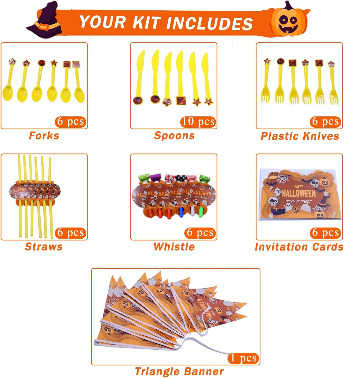 Halloween Party Supplies for kids - Perfect Halloween Party Supplies Pack for Spooky Halloween Themed Parties, Disposable Tableware Kit for 6 People, includes 78 pieces of party accessories: Toys & Games