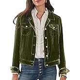 Leyoutx Women's Velvet Jacket Long Sleeve Button Down Cropped Open Front Coat with Pockets