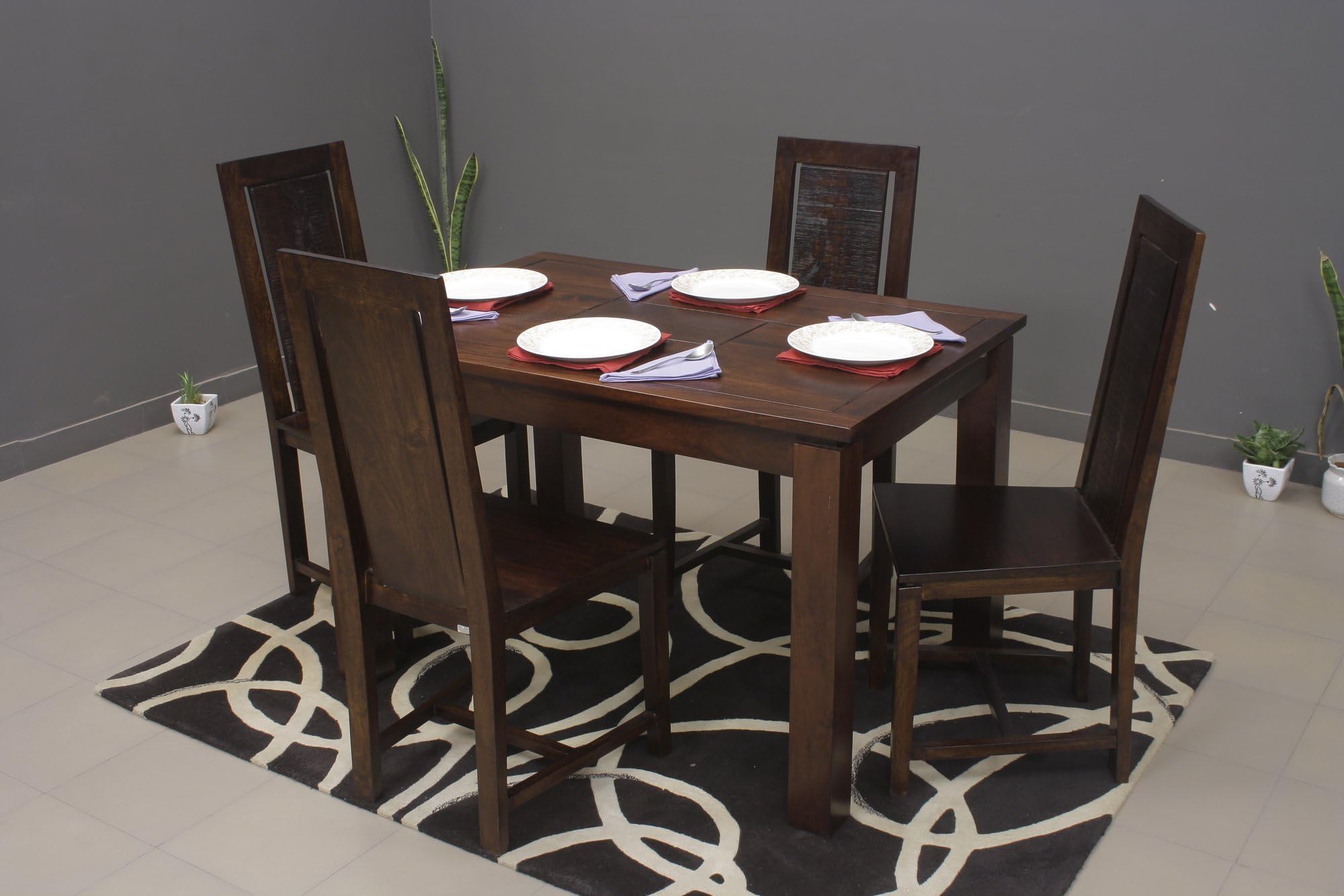 Heritage Prime Milano Rectangle Four Seater Solid Wood Dining Table Set (Nut Brown Finish)
