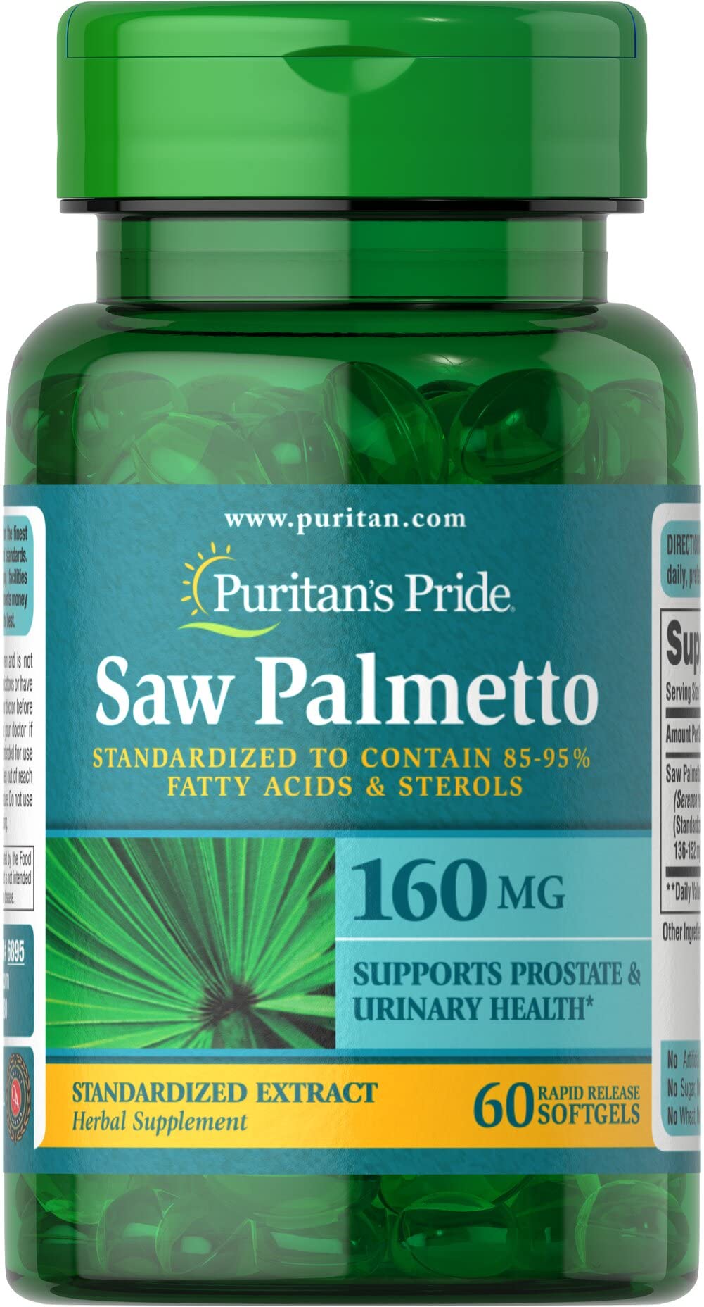 Puritan’s Pride Saw Palmetto Extract 160mg, Traditional Herbal Dietary Supplement For Mens Prostate and Urinary Health Support, 60 Rapid Release Capsules