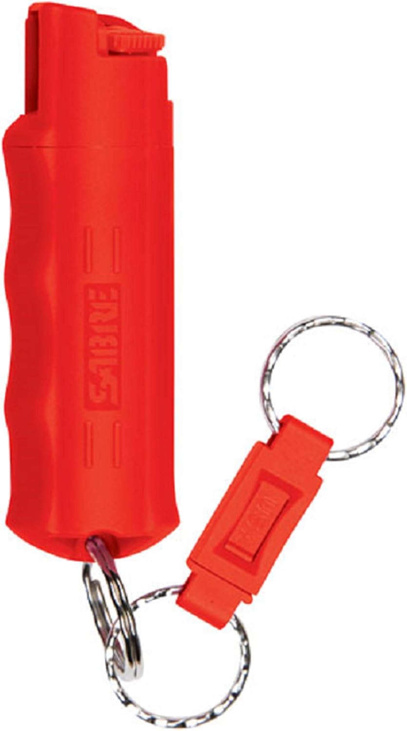 SABRE RED Pepper Spray Keychain with Quick Release for Easy Access – Max Police Strength OC Spray, Finger Grip for Accurate Aim, 10-Foot (3M) Range, 25 Bursts (5X Other Brands) Practice Spray Option : Self Defense Pepper Spray : Sports & Outdoors