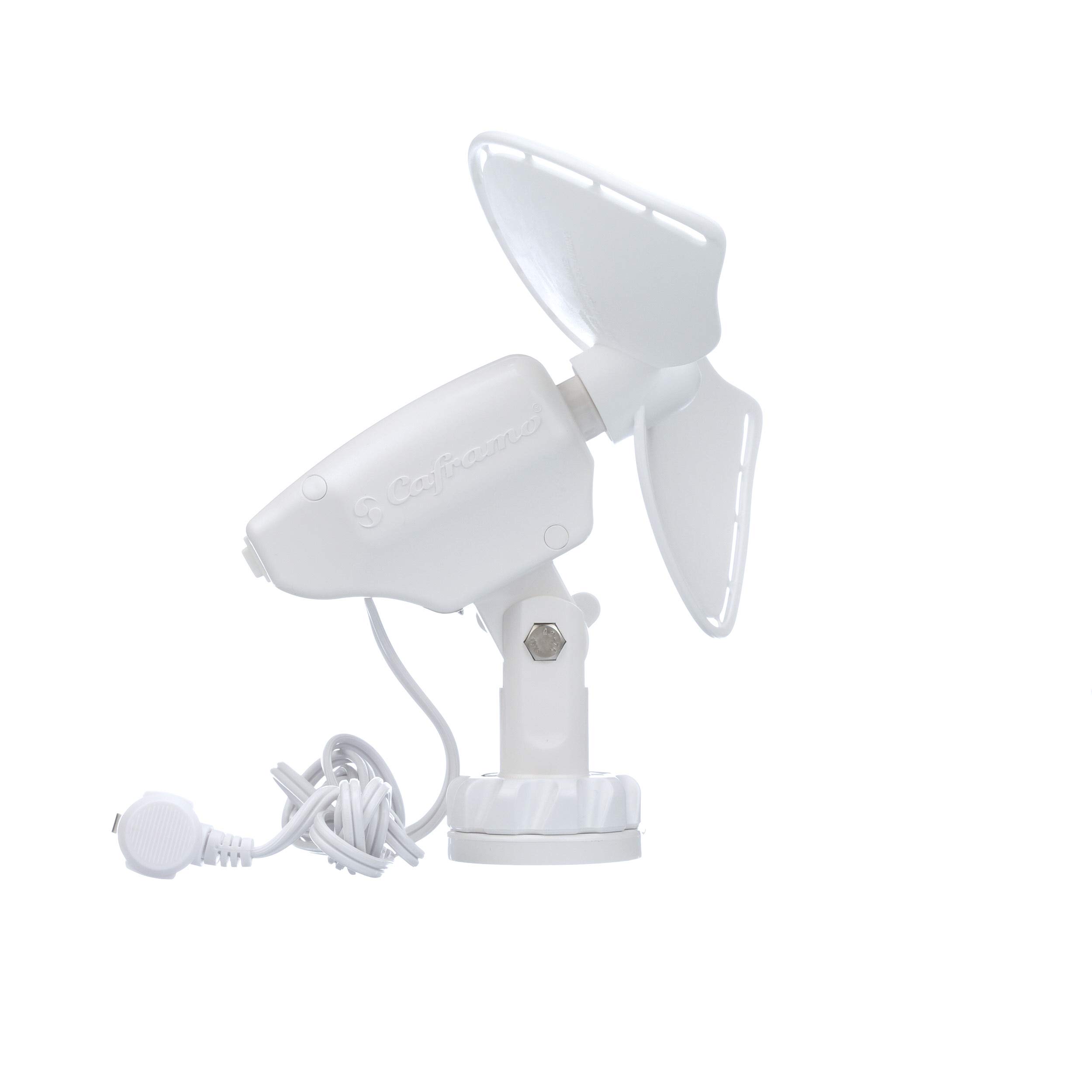 SEEKR Ultimate? Fan from by Caframo. Grill-free, whisper-quiet 12V fan with shock-absorbing FingerSafe? blades, 2-speeds, direct wire connection. Made in Canada. White.