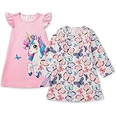Mikrdoo 2Pcs Girls Nightgowns Kids Pajamas Flutter Sleeves Nightdress Nightie Dress Sleepwear for Toddler Little Girls