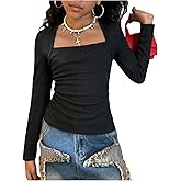 SOLY HUX Girl's Long Sleeve T Shirt Square Neck Slim Fitted Tee Casual Fall Tops