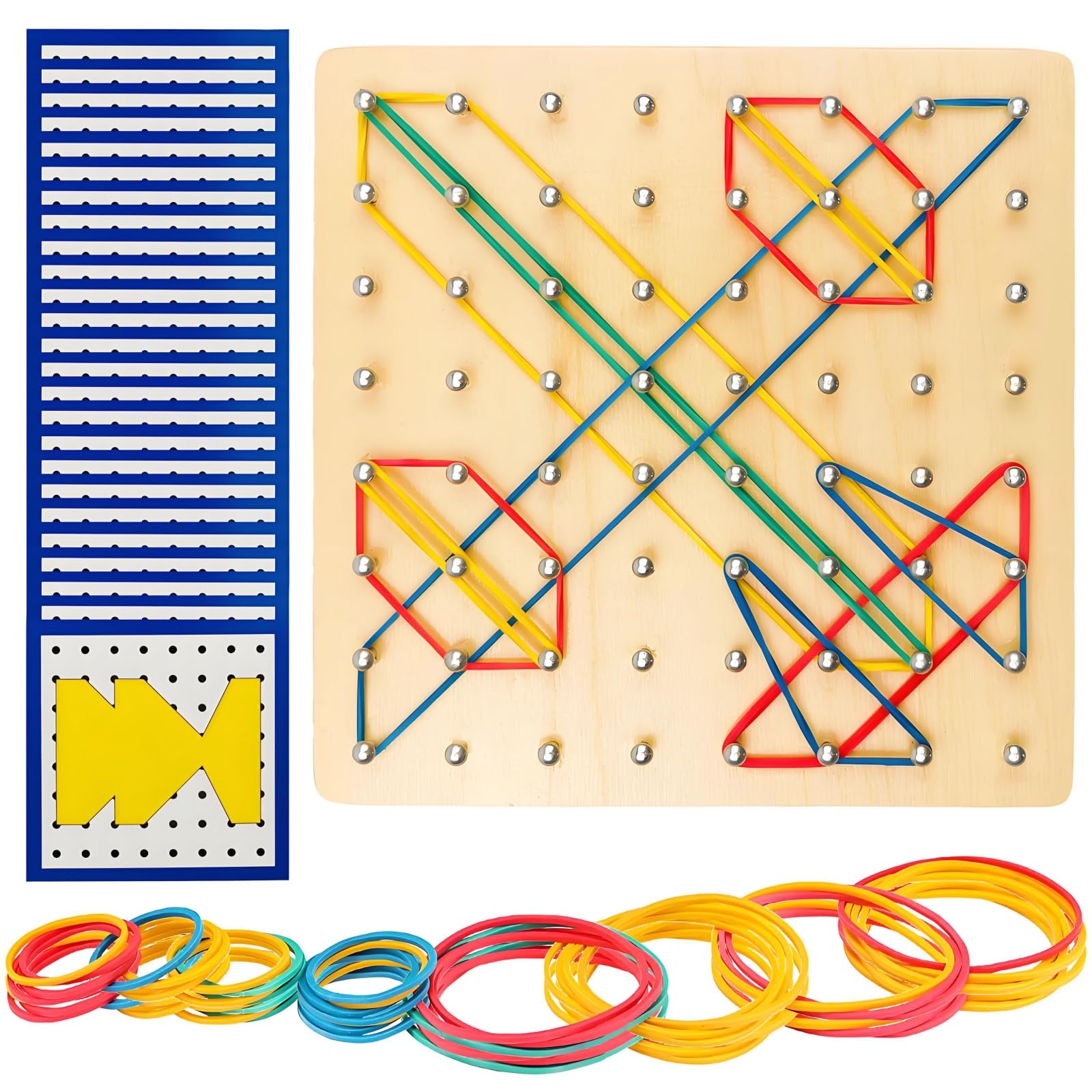Miyobing Geometry Board Wooden Set, geoboards with rubber bands,Wooden Geometric Shapes, Wooden Montessori Toys, geoboard,Developing imagination and geometric shapes For Baby Learning puzzle Tool