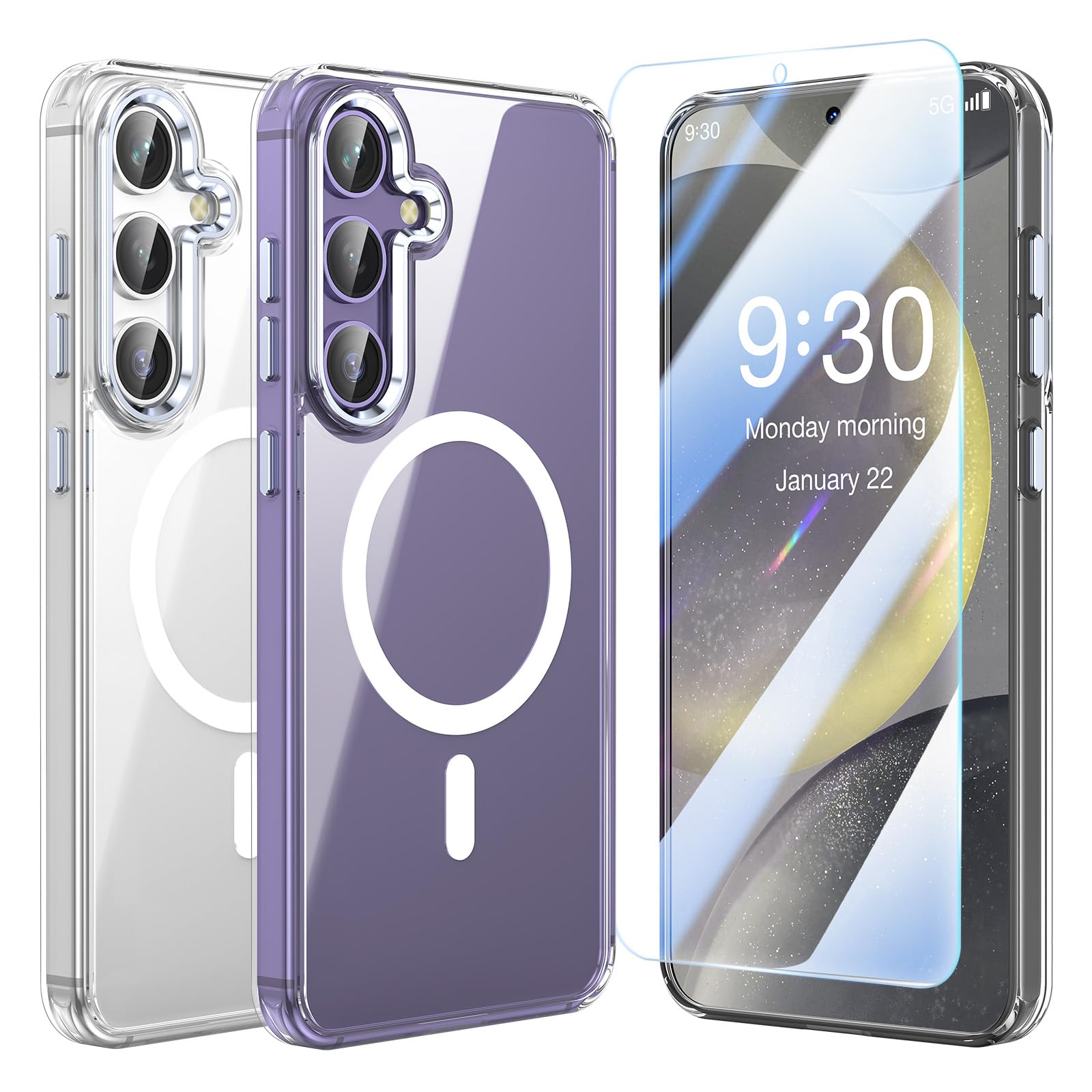 Photo 1 of MILPROX Clear Case for Samsung Galaxy S24 Plus, Compatible with MagSafe Magnetic Clear Transparent Back Metal Frame Lens & Button, Protective Phone Cover Support Wireless Charger