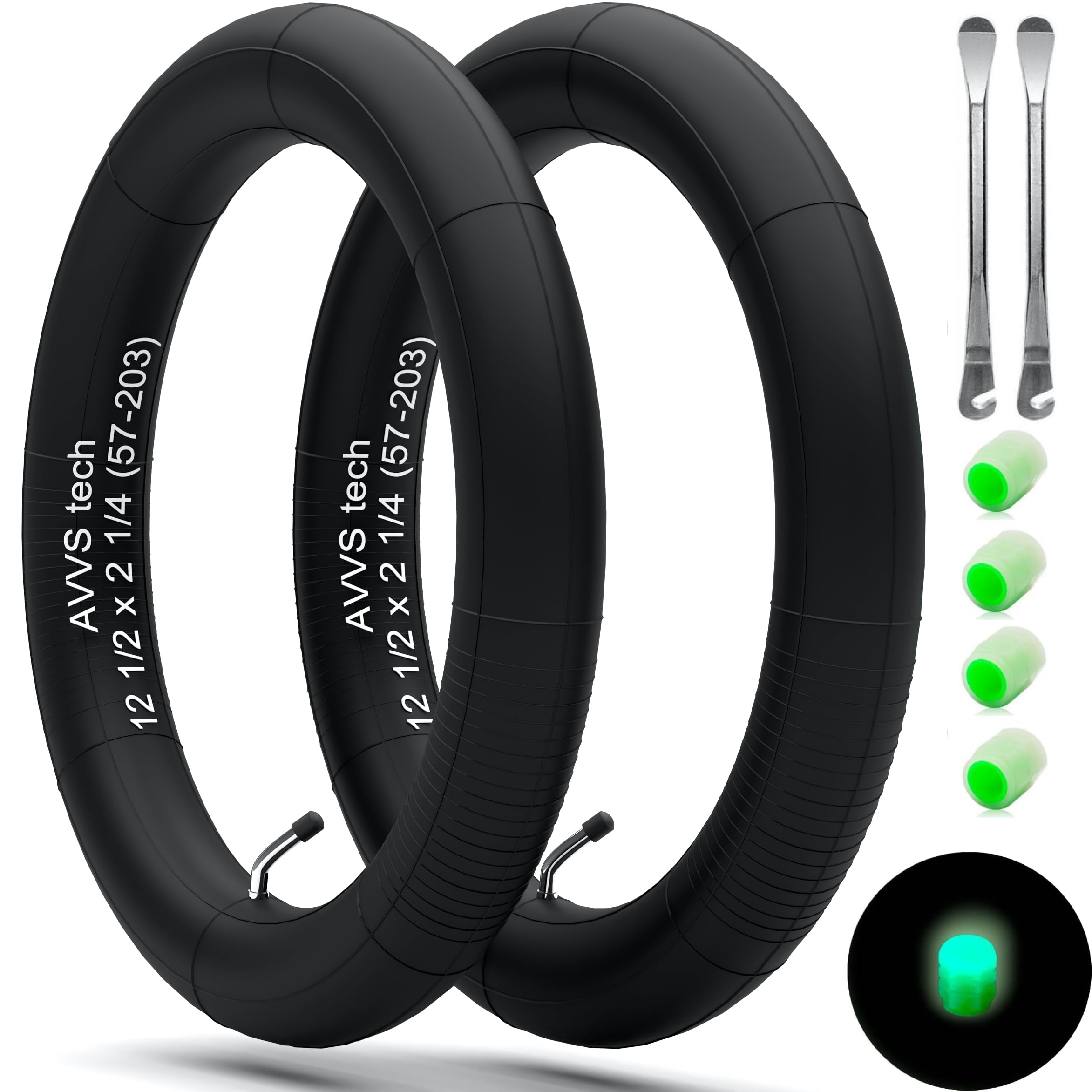 12 1/2x2 1/4 (57-203) inner tube 12" with 45° valve, levers incl. | Pack of 2 | fits stroller, scooter, tricycle, kids bike