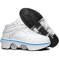 2-in-1 Roller Skates Shoes with Retractable 4 Wheels & Pop-Out Deformation Sneakers Outdoor Sports Skating Shoes for Girls Boys