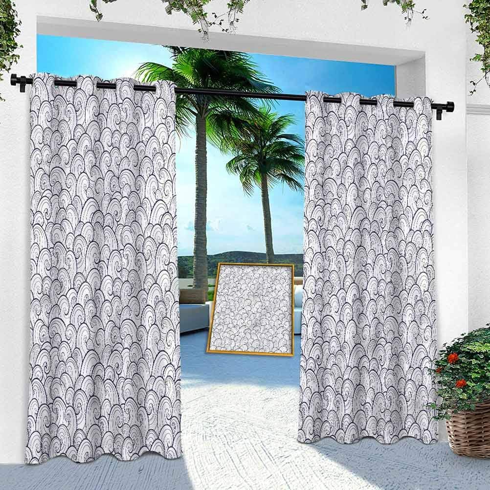 Outdoor Curtain Panels, Nautical,Sea Waves Abstract Swirls, W 100" x L