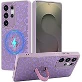 MOWIME Magnetic for Samsung Galaxy S25 Ultra Case with Finger Strap, Compatible with Magsafe, Cheetah Print Pattern Women Girls, Slim Shockproof Soft TPU Case for Galaxy S25 Ultra 6.9 Inch, Purple