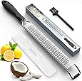 Updated 2021 Version Lemon Zester & Cheese Grater – Premium Stainless Steel - A Sharp Kitchen Tool for Ginger, Garlic, Nutmeg, Chocolate, Vegetables, Fruits, Dishwasher Safe, Black
