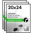 Americanflat 20x24 Picture Frame with Polished Front Cover - Set of 3 - Slide-In Photo Frame with Buildable Molding - Fusion Collection - Picture Frames for Wall Display - Black