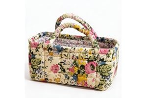 HEAVYSEVEN Vintage Floral Print Quilted Storage Basket Foldable with Handles Portable Snack Laundry Bathroom Cosmetic Skincar