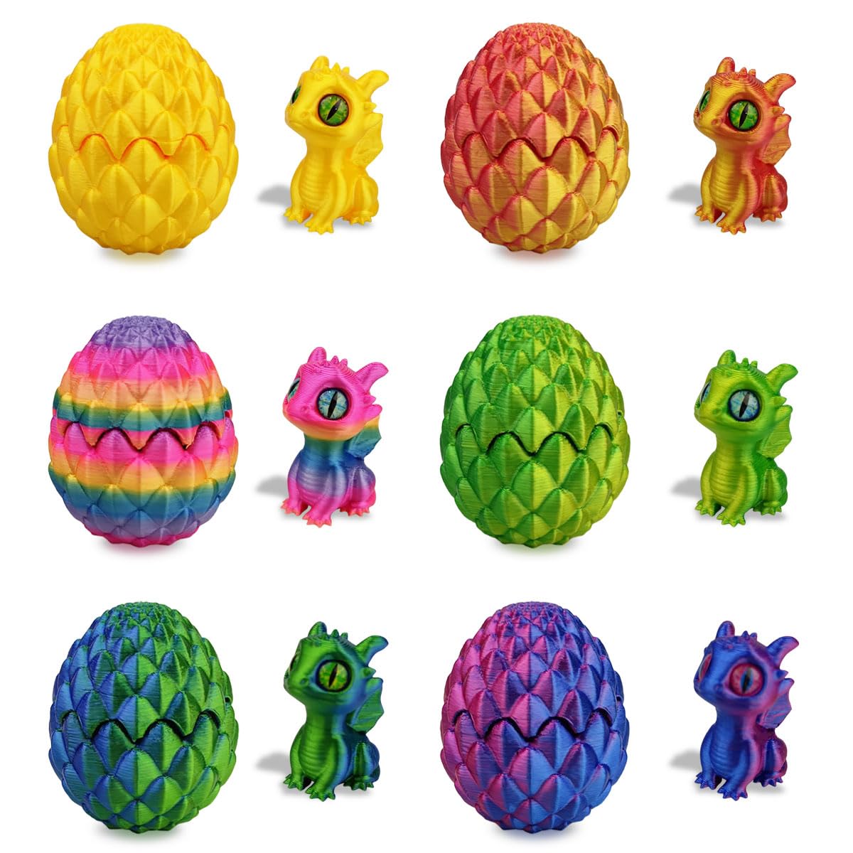 Anditoy 6 PCS Mini 3D Printed Dragon Eggs with Toys Inside Prefilled Easter Eggs for Kids Boys Girls Easter Basket Stuffers Gifts Party Favors