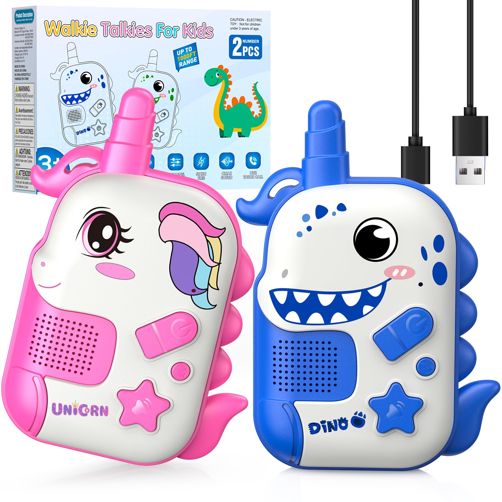 Wootoyz Walkie Talkies for 3 4 5 6 7 8 Year Old Kids,Unicorn Gift for Girls Toys Age 3-8 Dinosaur Toy for Kids Walkie Talkies Toys for 5-8 Year Old Kid Birthday Xmas Easter Gifts Age 3-6 Outdoor Toy