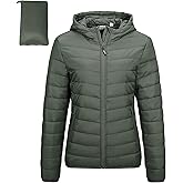 Outdoor Ventures Women's Packable Lightweight Full-Zip Puffer Jacket with Hood Quilted Winter Coat