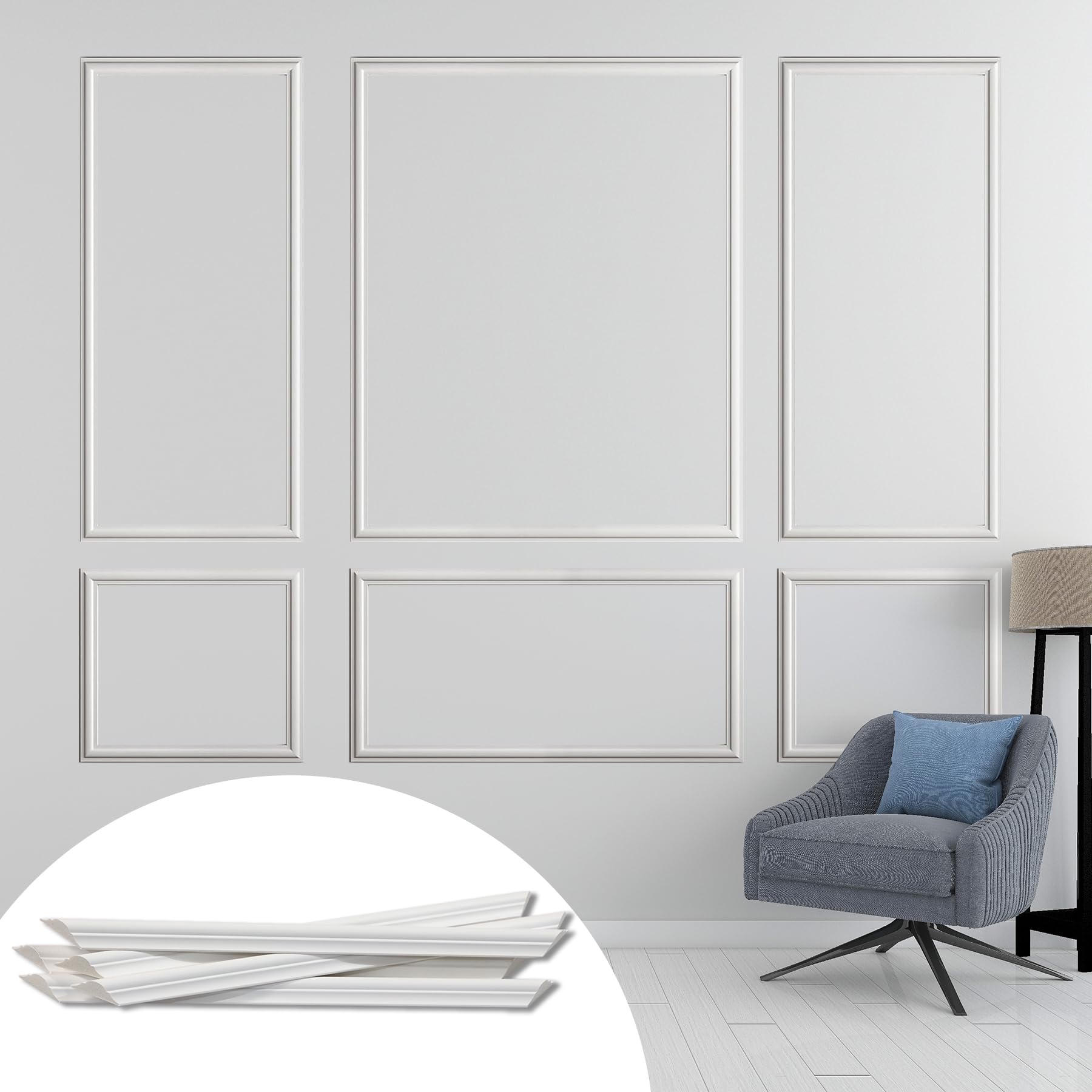 Photo 1 of Hungbak Pre-Cut Accent Wall Molding Trim Kit, 6 Frames Premade Wainscoting Panels for Interior Decoration, Ready to Assemble Chair Rail Moulding