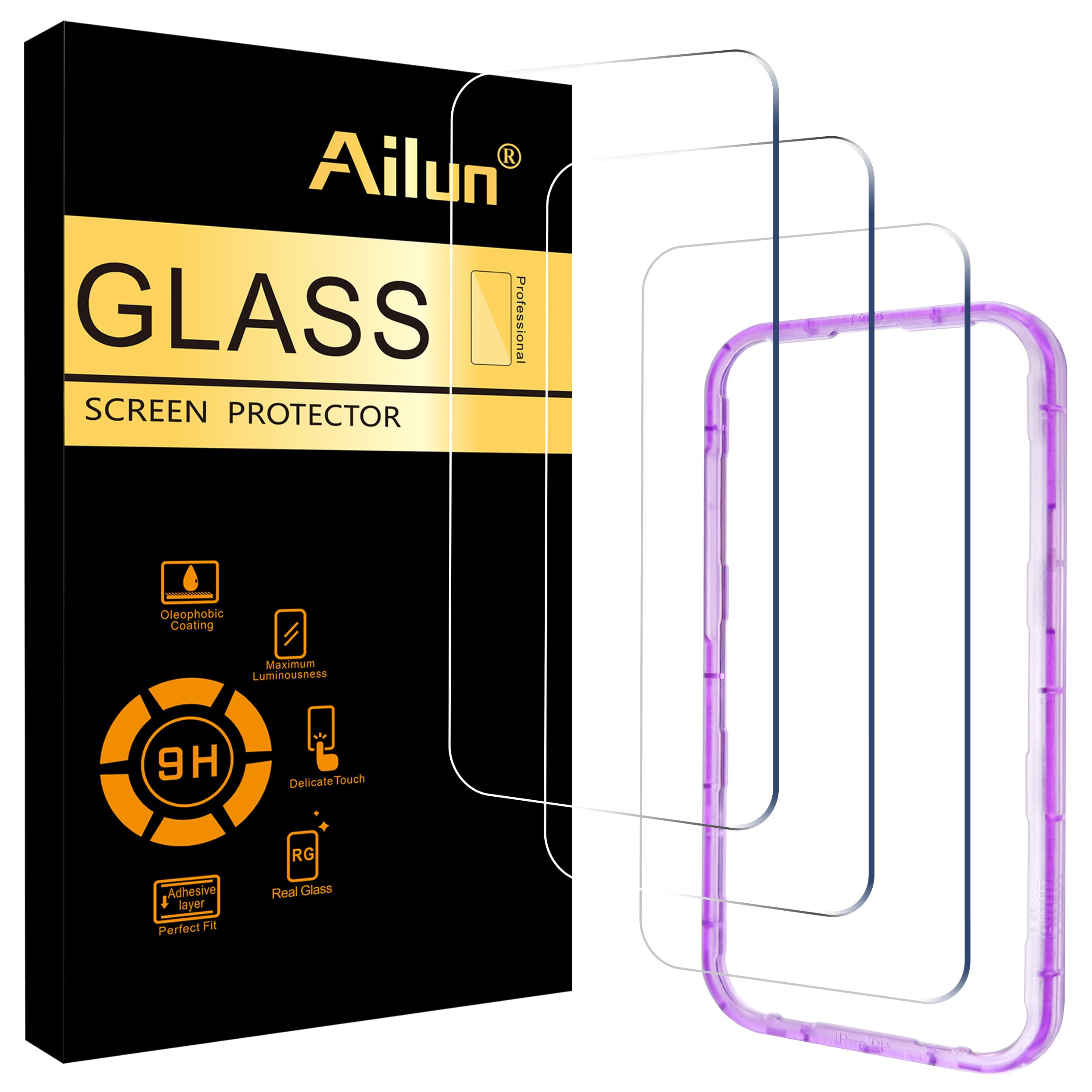 Photo 1 of Ailun 3 Pack Screen Protector for iPhone 17 Pro Max [6.9 inch] with Installation Frame, Tempered Glass, Sensor Protection, Dynamic Island Compatible, Case Friendly