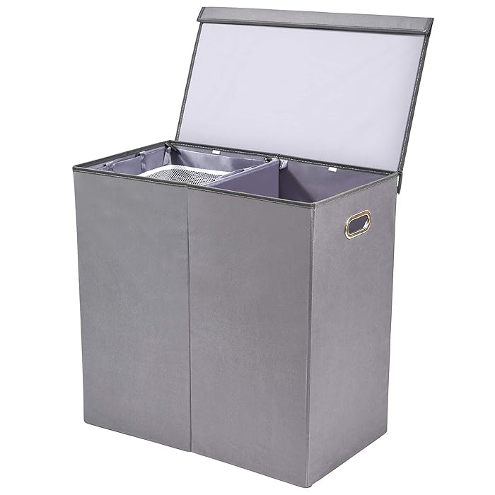 Buy SUPERJARE Double Laundry Hamper with Removable Liner Bags & Lid, 150L Collapsible