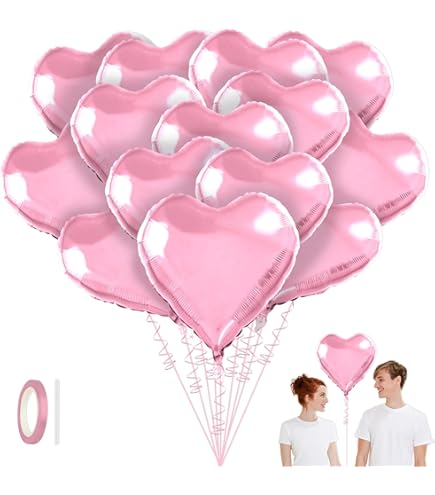 Hot Pink Heart Balloons,12Pcs 18 Inch Pink Foil Mylar Love Heart Shaped Balloons For