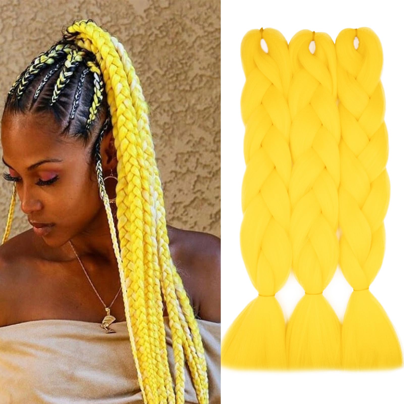 Dcbaboo Jumbo Braiding Hair Extensions - 3 Packs, 24 Inch, Synthetic Kanekalon Ombre for Afro Crochet Braids Twist, 300g, Yellow — image 1