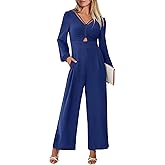 ANRABESS Womens Jumpsuits Dressy Long Sleeve Wide Leg V Neck Pants Rompers 2026 Fall Formal One Piece Wedding Guest Outfits
