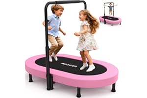 ANCHEER Trampoline, Mini Trampoline with Adjustable Handle - Indoor/Outdoor Rebounder for Kids & Toddlers, 56'' Safe Oval Fitness Trampoline with Bar for Home Fun