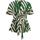 SCOMCHIC 2024 Women's Plus Size Peplum Tops Elegant V Neck Tie Front Bell Sleeve Flowy Blouses Shirts