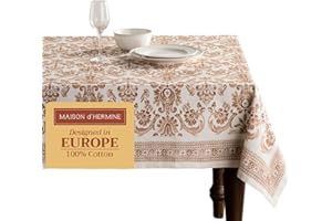 Maison d' Hermine 100% Cotton Table Cover - 60"x108" Rectangle Decorative Tablecloth - Washable Tablecloths for Dining, Home, Farmhouse & Party - Ideal for Thanksgiving & Christmas - Allure Collection