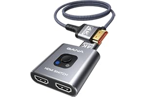 HDMI Switch 4k@60hz Splitter, GANA Aluminum Bidirectional HDMI Switcher 2 in 1 Out, Manual HDMI Hub Supports HD Compatible wi